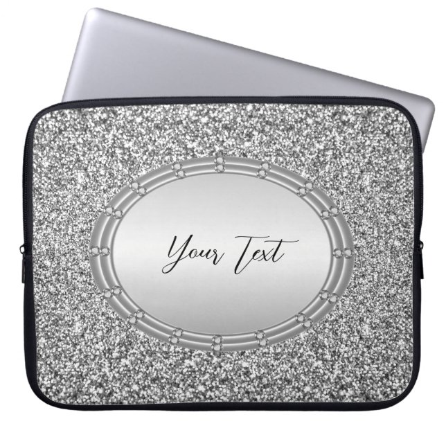 Silver Glitter Frame Laptop Sleeve (Front)