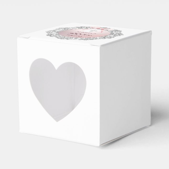 Silver Glitter Frame Pink Bow Baptism Heart Favor Boxes (Front Side)