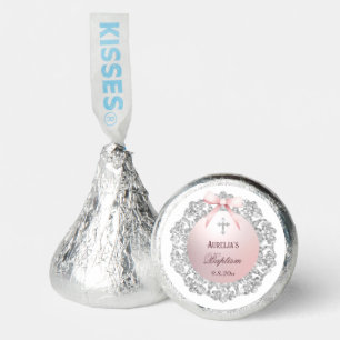 Silver Glitter Frame Pink Bow Baptism Hershey®'s Kisses®