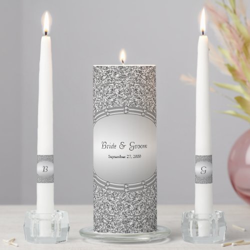 Silver Glitter Frame Unity Candle Set