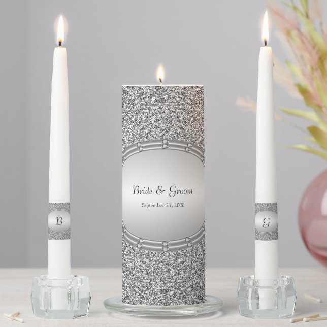 Silver Glitter Frame Unity Candle Set (In Situ)