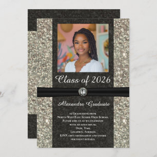 Silver Glitter Gem Photo Class of 2026 Graduation Invitation