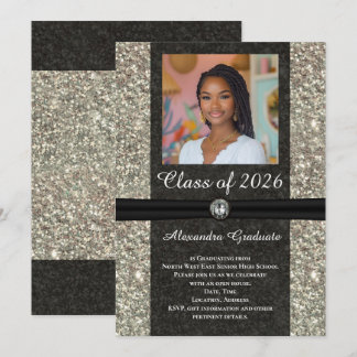 Silver Glitter Gem Photo Class of 2026 Graduation Invitation