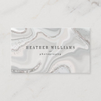 Silver Glitter Geode Business Cards