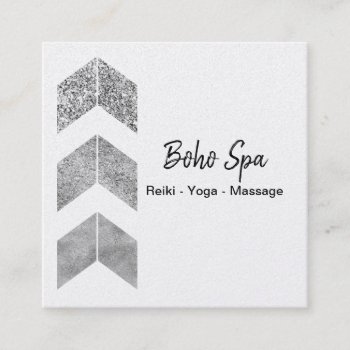Silver Glitter Geometric Boho Square Business Card by businesscardsforyou at Zazzle