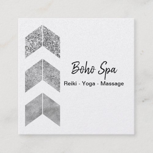 Silver Glitter Geometric Boho Square Business Card