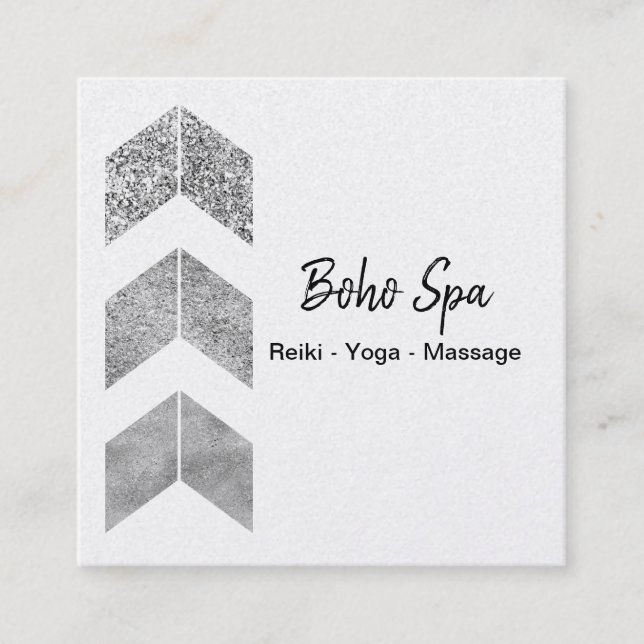 Silver Glitter Geometric Boho Square Business Card (Front)