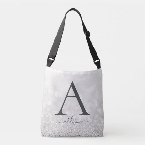 Silver Glitter Girly Monogram Name Crossbody Bag