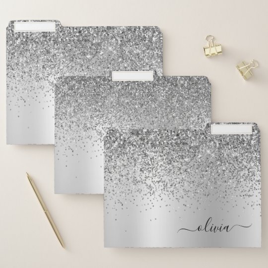 Silver Glitter Girly Monogram Name File Folder | Zazzle.com