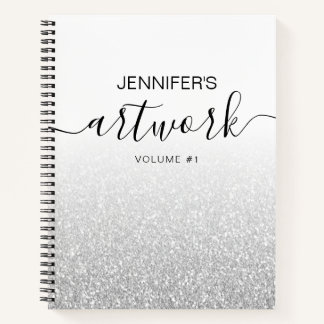 Silver Glitter Girly Ombre Sketchbook Name Notebook