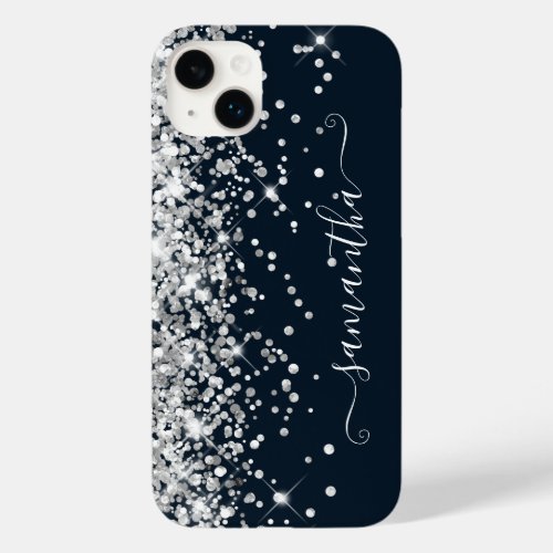 Silver Glitter Girly Signature Dark Navy Blue Case_Mate iPhone 14 Plus Case