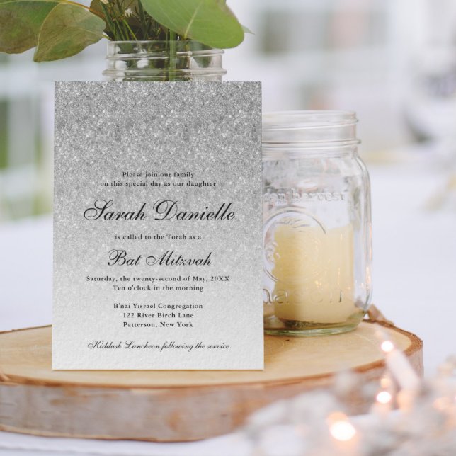 Silver Glitter Glam Bat Mitzvah Invitation (Creator Uploaded)