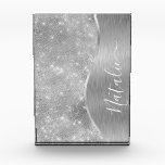 Silver Glitter Glam Bling Personalized Metallic Acrylic Award<br><div class="desc">Easily personalize this silver brushed metal and glamorous faux glitter patterned acrylic block with your own custom name.</div>