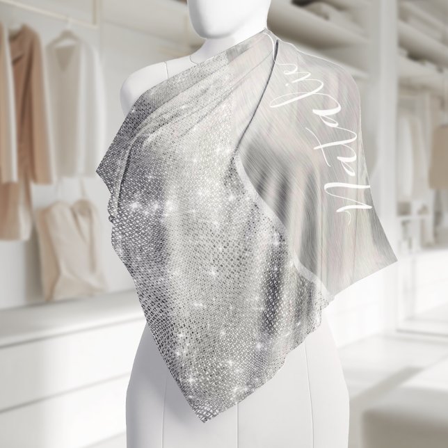 Silver Glitter Glam Bling Personalized Metallic Bandana (Creator Uploaded)