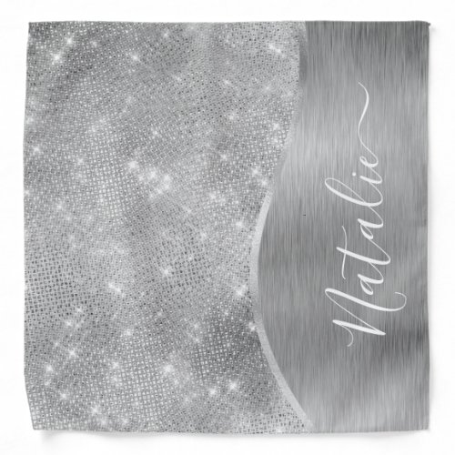 Silver Glitter Glam Bling Personalized Metallic Bandana
