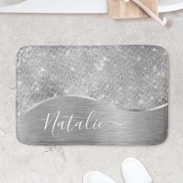 Silver Glitter Glam Bling Personalized Metallic Bath Mat
