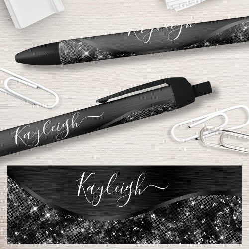 Silver Glitter Glam Bling Personalized Metallic Bl Black Ink Pen