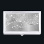 Silver Glitter Glam Bling Personalized Metallic Business Card Case<br><div class="desc">Easily personalize this silver brushed metal and glamorous faux glitter patterned business card holder with your own custom name.</div>