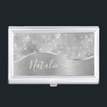 Silver Glitter Glam Bling Personalized Metallic Business Card Case<br><div class="desc">Easily personalize this silver brushed metal and glamorous faux glitter patterned business card holder with your own custom name.</div>