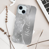 Silver Glitter Glam Bling Personalized Metallic iPhone 15 Case