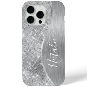 Silver Glitter Glam Bling Personalized Metallic iPhone 15 Pro Max Case