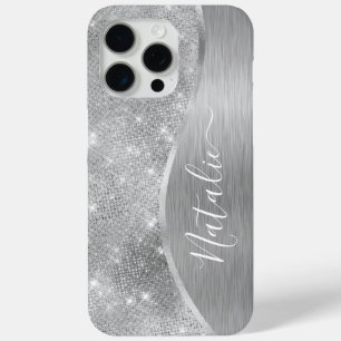 Silver Glitter Glam Bling Personalized Metallic iPhone 15 Pro Max Case