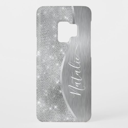 Silver Glitter Glam Bling Personalized Metallic Case_Mate Samsung Galaxy S9 Case
