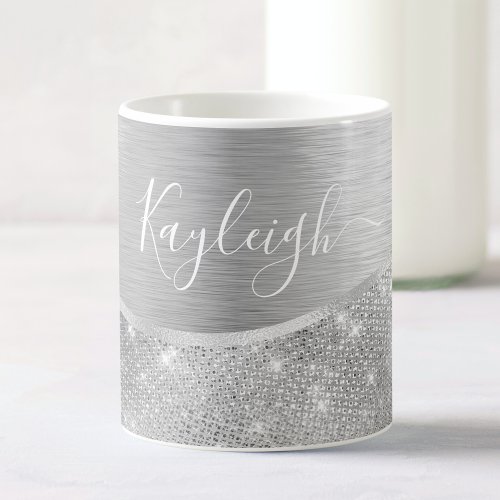 Silver Glitter Glam Bling Personalized Metallic Coffee Mug