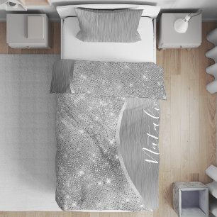 Silver Glitter Glam Bling Personalized Metallic Duvet Cover