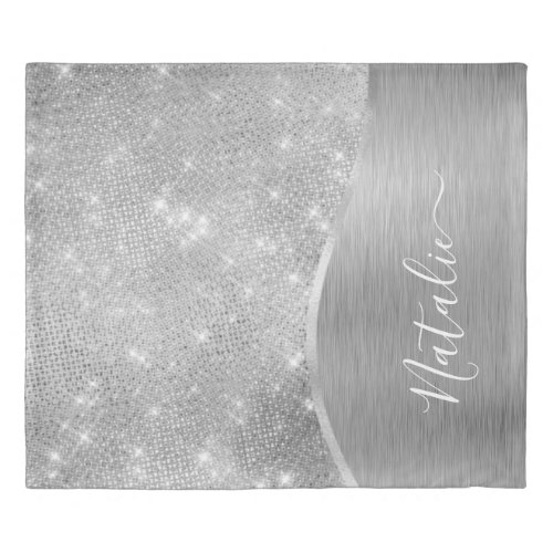 Silver Glitter Glam Bling Personalized Metallic Duvet Cover