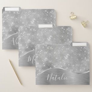 Silver Glitter Glam Bling Personalized Metallic File Folder