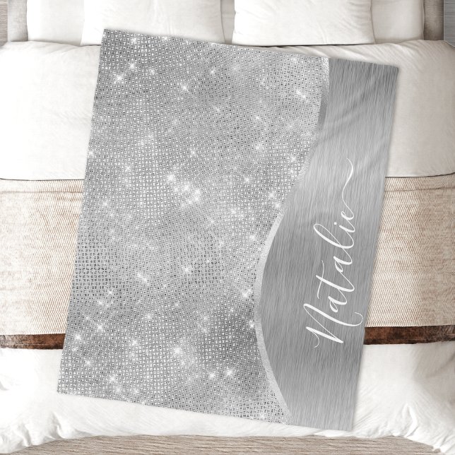 Silver Glitter Glam Bling Personalized Metallic Fleece Blanket (Creator Uploaded)
