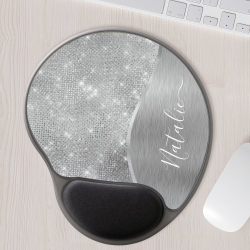 Silver Glitter Glam Bling Personalized Metallic Gel Mouse Pad