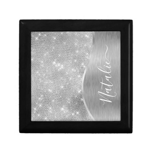Silver Glitter Glam Bling Personalized Metallic Gift Box