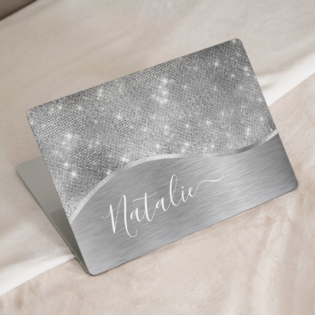 Silver Glitter Glam Bling Personalized Metallic HP Laptop Skin (Creator Uploaded)