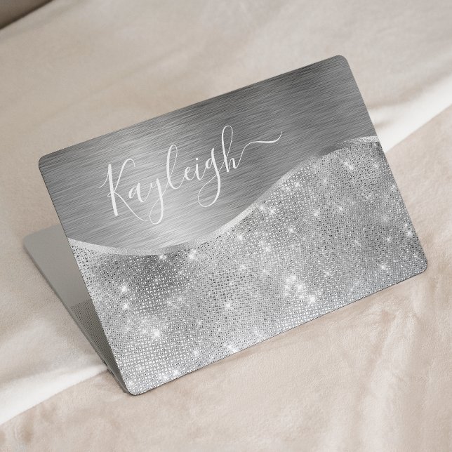 Silver Glitter Glam Bling Personalized Metallic HP Laptop Skin (Creator Uploaded)