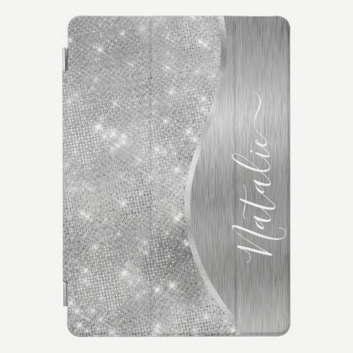 Silver Glitter Glam Bling Personalized Metallic iPad Pro Cover