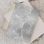 Silver Glitter Glam Bling Personalized Metallic iPad Pro Cover<br><div class="desc">Easily personalize this silver brushed metal and glamorous faux glitter patterned iPad cover with your own custom name.</div>
