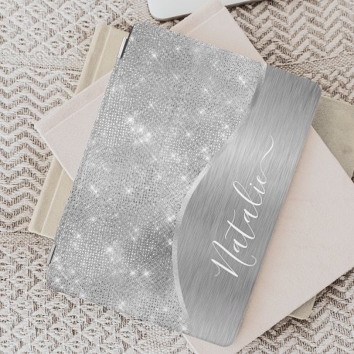 Silver Glitter Glam Bling Personalized Metallic iPad Pro Cover
