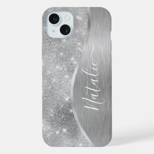 Silver Glitter Glam Bling Personalized Metallic iPhone 15 Plus Case