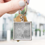 Silver Glitter Glam Bling Personalized Metallic Keychain<br><div class="desc">Easily personalize this silver brushed metal and glamorous faux glitter patterned keychain with your own custom name.</div>