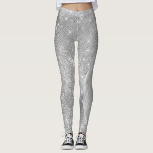 Withchic Silver Sequin Sparkle Leggings Shiny Bling Tights Glitter
