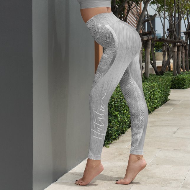 Silver Glitter Glam Bling Personalized Metallic Leggings (Creator Uploaded)