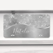 Silver Glitter Glam Bling Personalized Metallic License Plate at Zazzle