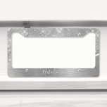 Silver Glitter Glam Bling Personalized Metallic License Plate Frame<br><div class="desc">Easily personalize this silver brushed metal and glamorous faux glitter patterned license plate frame with your own custom name.</div>
