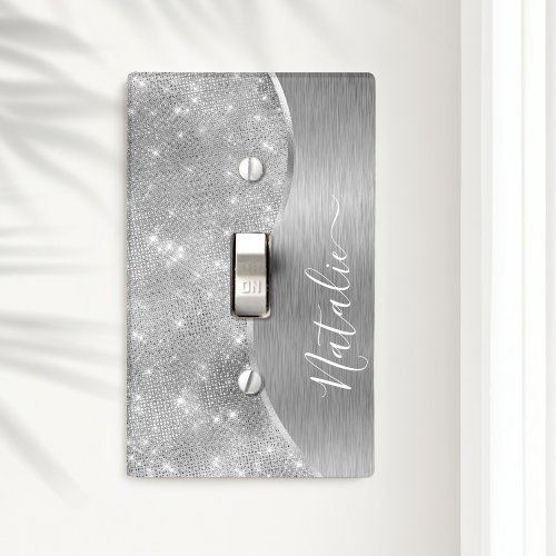 Silver Glitter Glam Bling Personalized Metallic Light Switch Cover