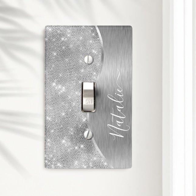 Silver Glitter Glam Bling Personalized Metallic Light Switch Cover (Creator Uploaded)