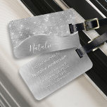 Silver Glitter Glam Bling Personalized Metallic Luggage Tag<br><div class="desc">Easily personalize this silver brushed metal and glamorous faux glitter patterned luggage tag with your own custom name.</div>