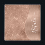 Silver Glitter Glam Bling Personalized Metallic Ma Magnet<br><div class="desc">Easily personalize this rose gold brushed metal and glamorous faux glitter patterned magnet with your own custom name.</div>