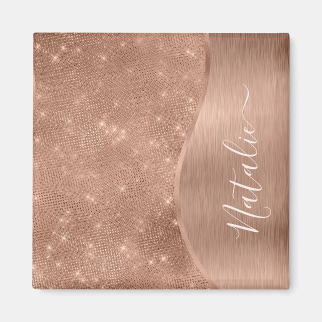 Silver Glitter Glam Bling Personalized Metallic Ma Magnet (Front)